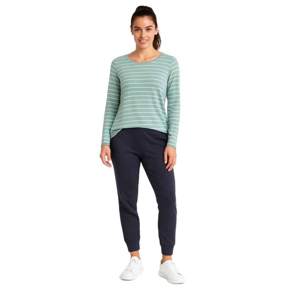 Pink Clover Green & White Striped Long Sleeve Twist-Back Top Women's M